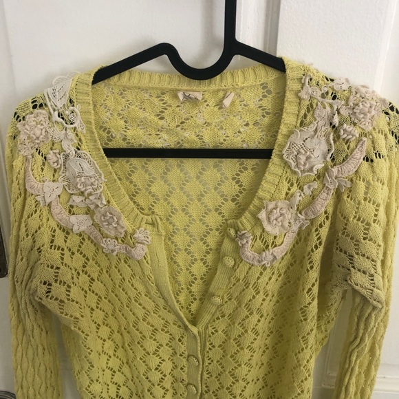 Anthropologie Sparrow Valance Lace Knit Cardigan Lime Yellow Size M Rare - Picture 4 of 14
